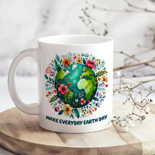 Make Everyday Earth Day Floral Planet Coffee Mug