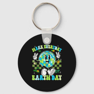 Make everyday earth day planet peace sign boy girl keychain