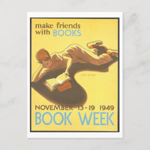 "Make Friends with Books" Vintage Library Poster  Postcard