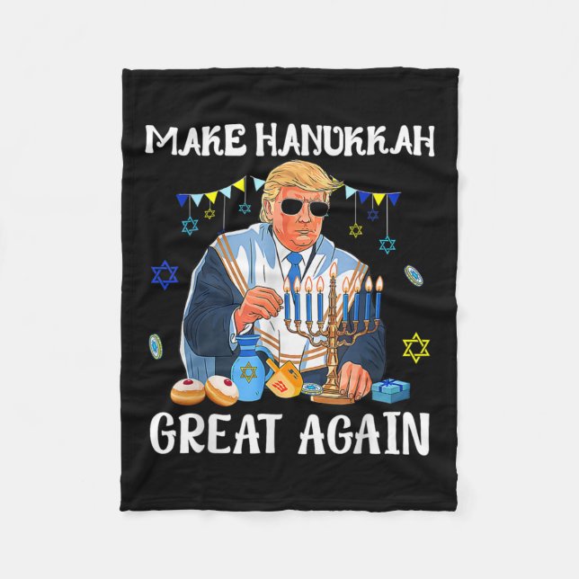 Make Hanukkah Great Again Jewish Ugly Chanukah Swe Fleece Blanket (Front)