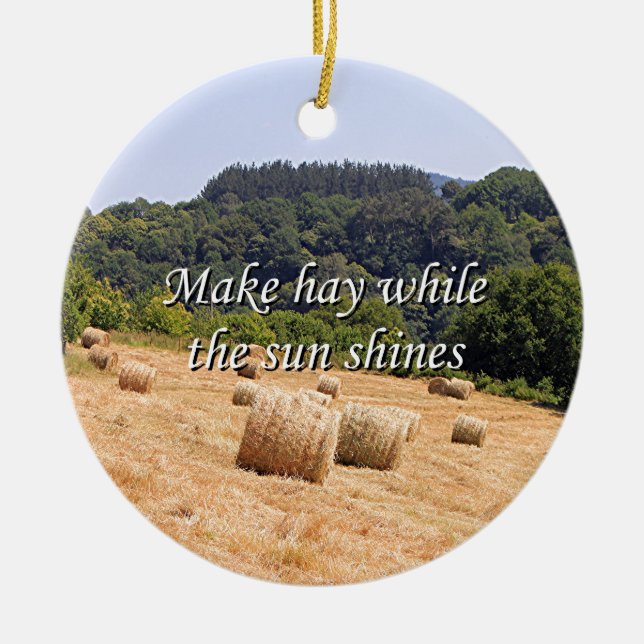 Make hay while the sun shines hay bales,Spain Ceramic Ornament (Front)