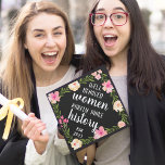 Make History | Custom Class Year Graduation Cap Topper<br><div class="desc">Cute grad cap topper features the quote "well behaved women rarely make history" in white brush script lettering on a black background adorned with pink watercolor flowers and green foliage. Personalize with your school and class year.</div>
