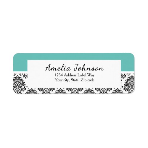 MAKE IN ANY COLOR Damask return address label teal