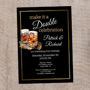 Make it a Double Celebration Black Whiskey Glass Invitation