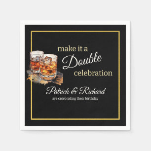 Make it a Double Celebration Black Whiskey Glass Napkins