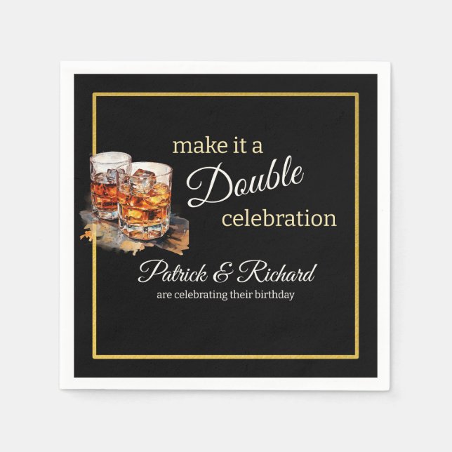 Make it a Double Celebration Black Whiskey Glass Napkins (Front)