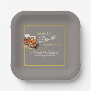 Make it a Double Celebration Grey Whiskey Glass Paper Plates