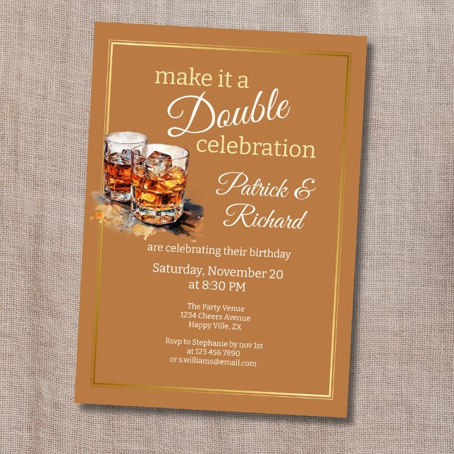 Make it a Double Celebration Whiskey Glass Invitation (Creator Uploaded)