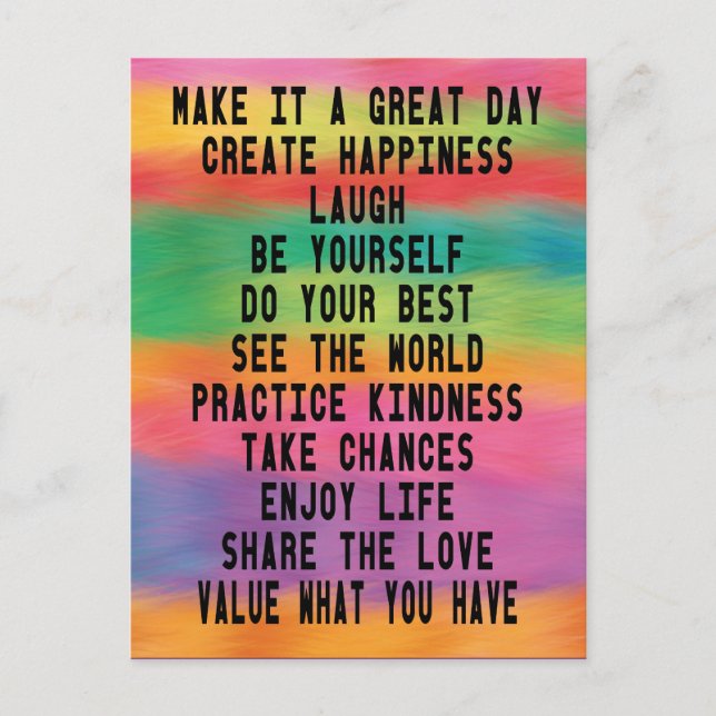 Make It A Great Day Rainbow Inspirational Quote Postcard (Front)