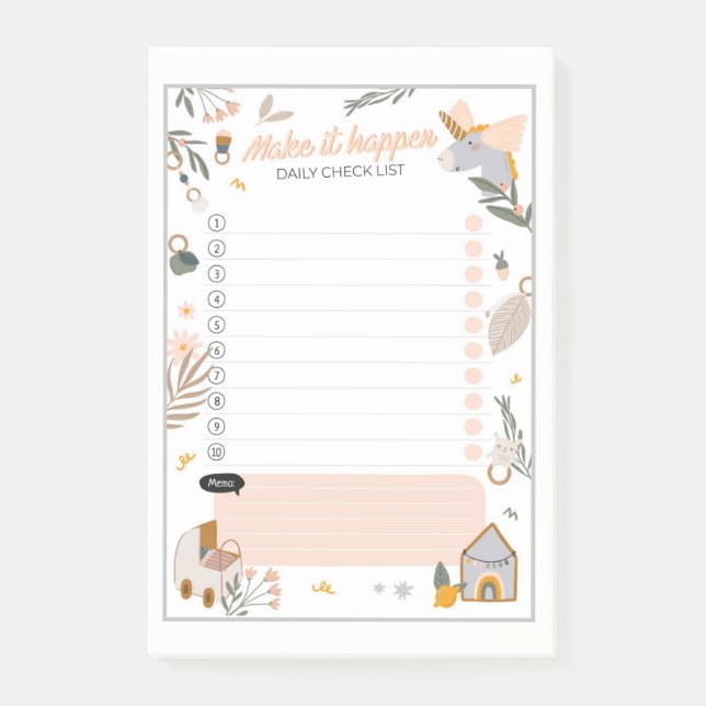 Make it Happen Daily Checklist Post-it Notes (Front)
