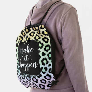 Make It Happen Pastel Leopard Print Drawstring Bag