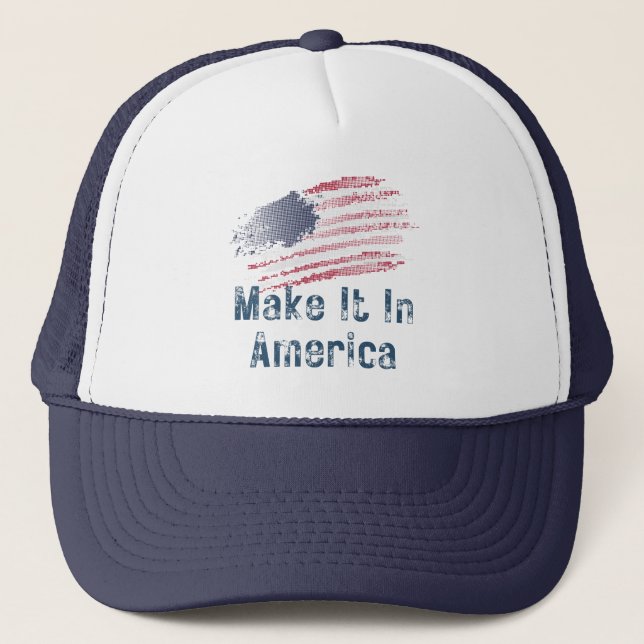 Make It In America Stylized Flag  Trucker Hat (Front)