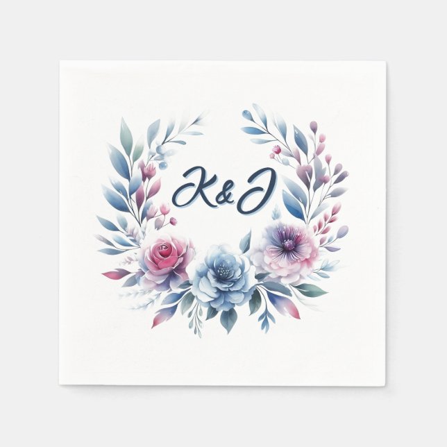 Make it Pink and Blue Floral Wreath Napkins (Front)