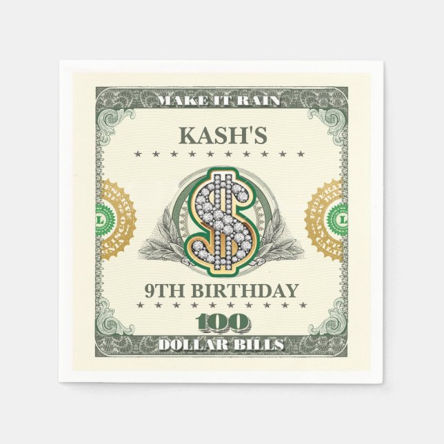 Make It Rain 100 Dollar Bills Birthday Bucks Napkins (Front)