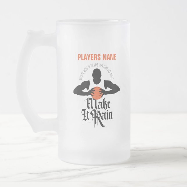 Make It Rain (Basketball) Frosted Glass Beer Mug (Left)