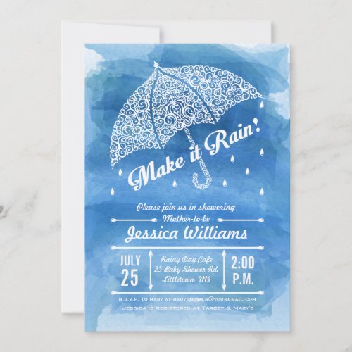 Make it Rain Watercolor Shower Invitation Blue