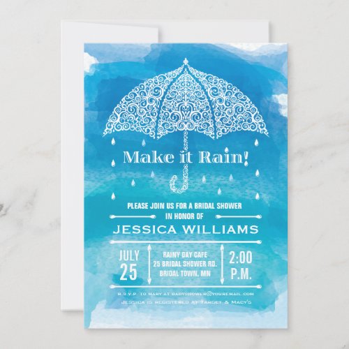 Make it Rain Watercolor Shower Invitation Blue