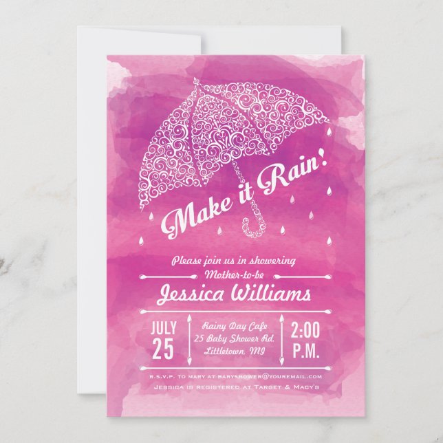 Make it Rain Watercolor Shower Invitation Pink (Front)
