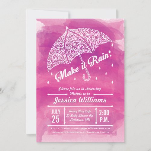 Make it Rain Watercolor Shower Invitation Pink