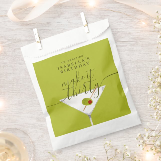 Make It Thirty Dirty Martini 30th Birthday Green  Favor Bag (Clipped)