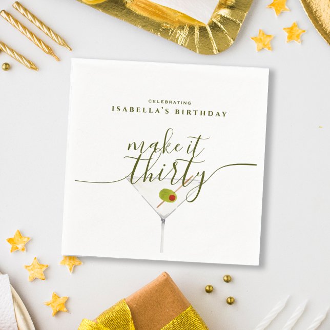 Make It Thirty Martini 30th Birthday Party Napkins (Creator Uploaded)