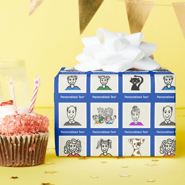 Make It Your Own | Custom 9 Family Photos Blue Wrapping Paper (Birthday Party)