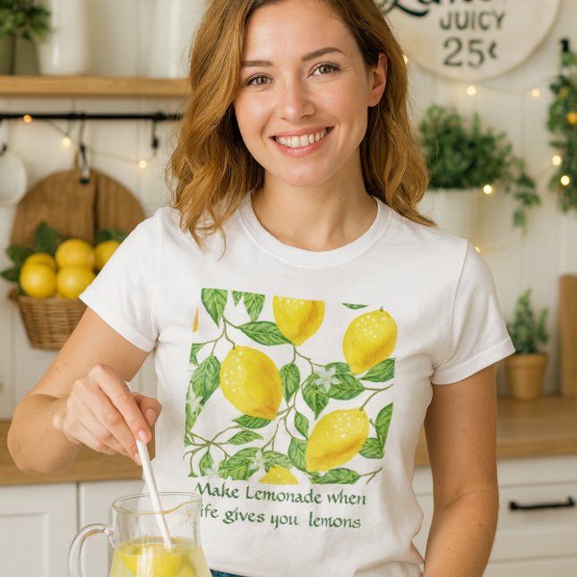 Make Lemonade / Lemon Recipe T-Shirt (Bright lemons & bold message: “Make lemonade when life gives you lemons” tee)