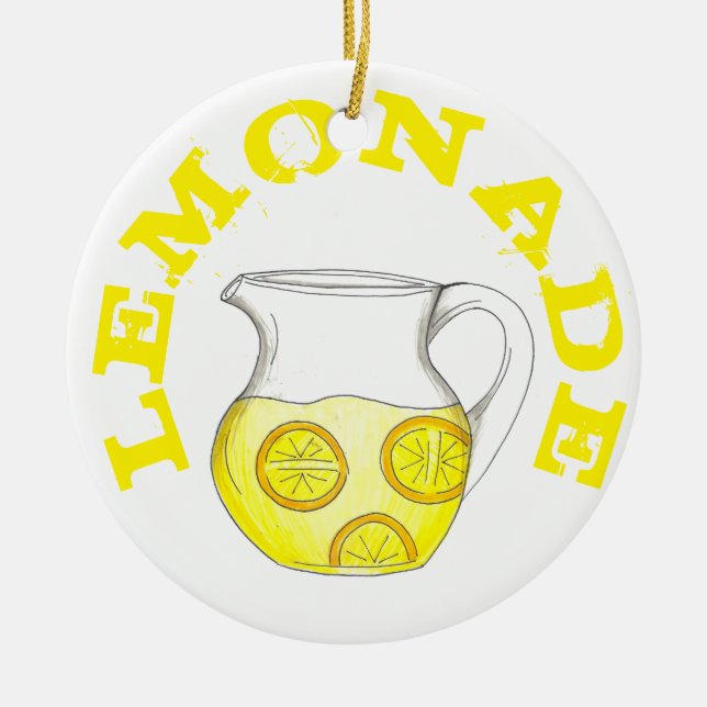 Make Lemonade Yellow Lemon Ade Pitcher Citrus Ceramic Ornament (Front)