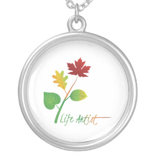 Make Life Art: Life Artist, Leaves, Inspirational Silver Plated Necklace