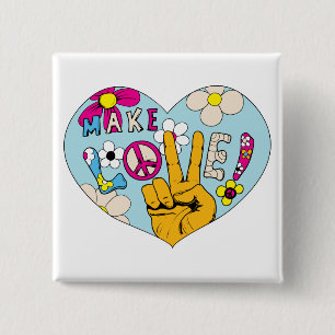 Make Love Not War ~ 60s Hippie Peace Sign Pinback Button
