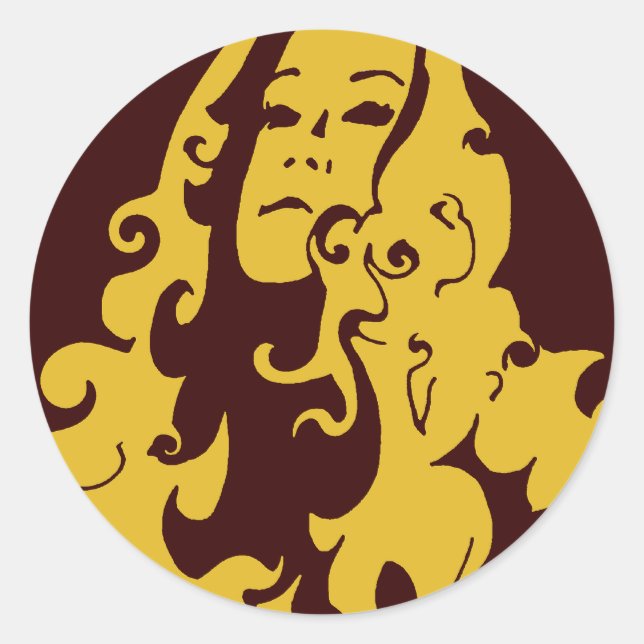 Make Love Not War Hippie Girl Classic Round Sticker (Front)