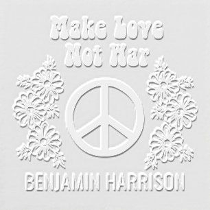 Make Love Not War Peace Sign Daisy Flowers Name Embosser