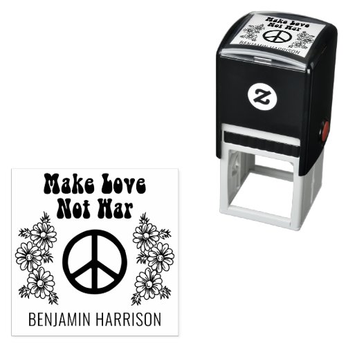 Make Love Not War Peace Sign Daisy Flowers Name Self_inking Stamp