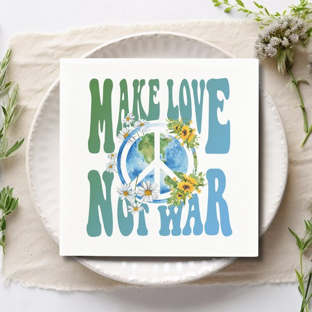 Make Love Not War Retro Hippie Floral Peace Sign Napkins (Creator Uploaded)