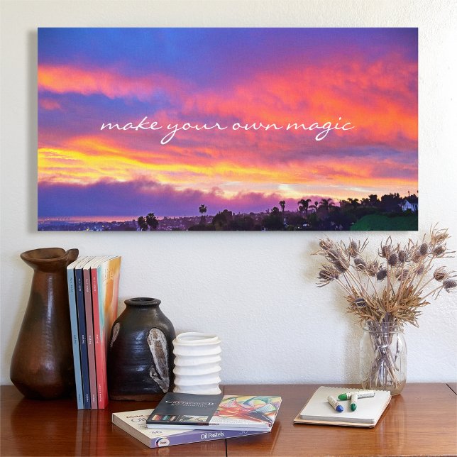 Make Magic Quote Script Orange Blue Sunrise Photo Canvas Print (Creator Uploaded)