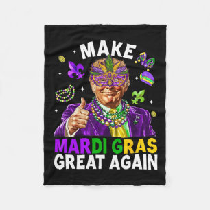 Make Mardi Gras Great Again Trump Beads Mask Feath Fleece Blanket