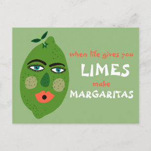 Make Margaritas Whimsical Limes Postcard