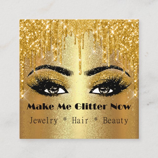 Make Me Glitter Gold Logo Drip VIP Gold Makeup Square Business Card (Front)