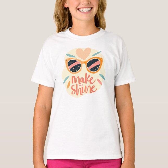 Make Me Shine Quote Cute Retro Sunglasses T-Shirt (Front)