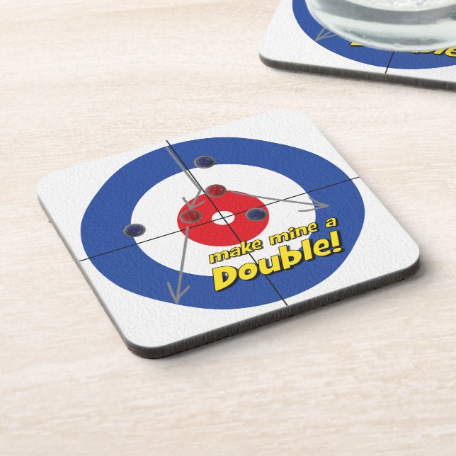 "Make mine a Double" Curler's Coasters - (Blue) (Left Side)