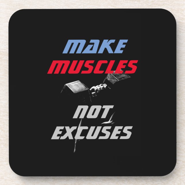 Make Muscles Bodybuilding Fitness Motivational Beverage Coaster (Front)