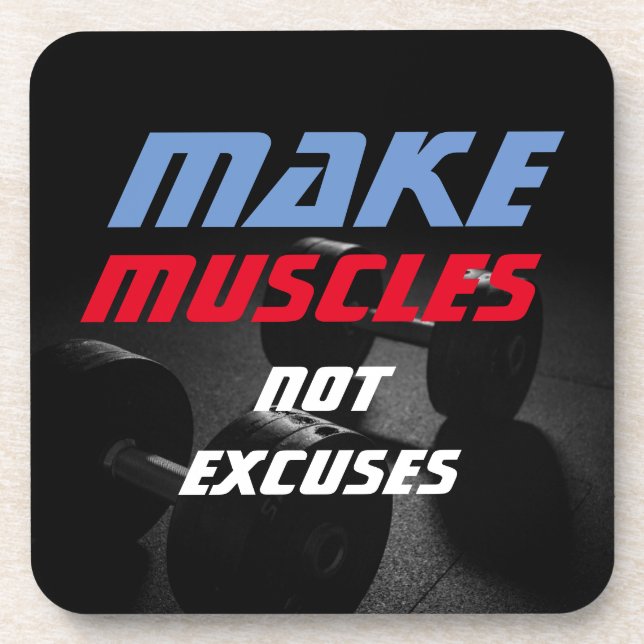 Make Muscles Bodybuilding Fitness Motivational Beverage Coaster (Front)