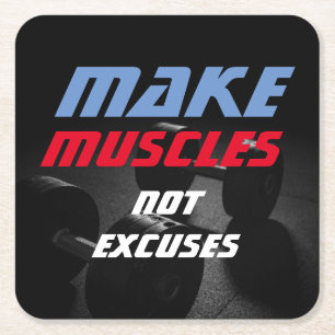 Make Muscles Bodybuilding Fitness Motivational Square Paper Coaster