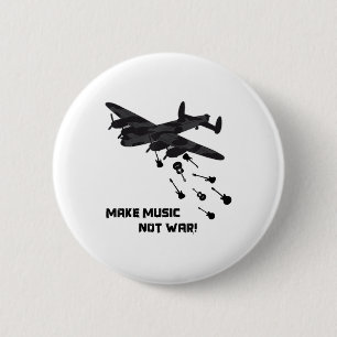Make Music Not War Aeroplane Guitar Love Peace Pac Button