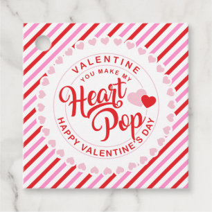 Make My Heart Pop Valentine Pink and Red Stripe Favor Tags