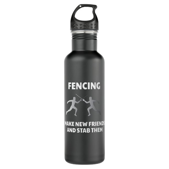 Make New Friends Fencing Fencer Epee Stainless Steel Water Bottle (Front)