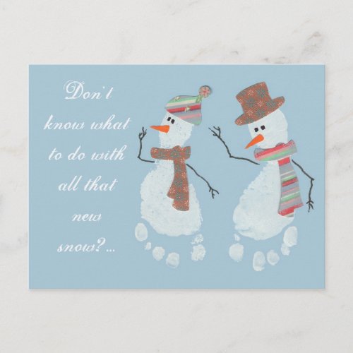 Make New Snow Friends _ Baby Footprint Snowmen Postcard