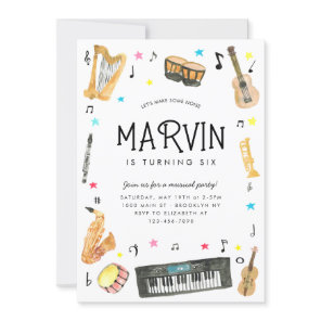 Make Noise Instrument Musical Notes Music Birthday Invitation