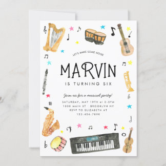 Make Noise Instrument Musical Notes Music Birthday Invitation