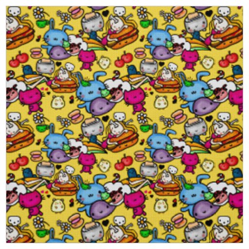 Make own Kawaii clothing with cute Kawaii Doodle Fabric